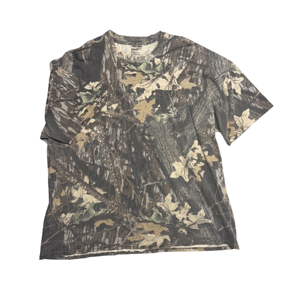 Jerzees Outdoors 2XL Camo Pocket T-Shirt Vintage Y2K Camouflage Short Sleeve